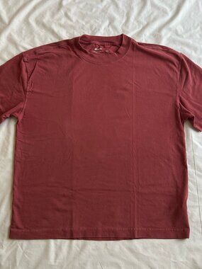 Hollister Washed Dark Red Boxy Heavyweight Crew T-Shirt - Men's Large